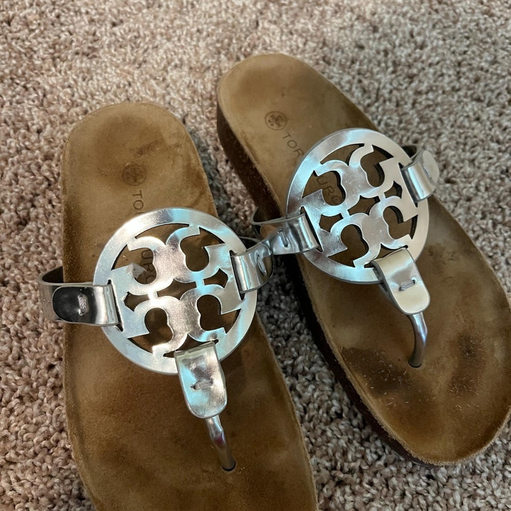 Silver Tory Burch Miller Cloud Sandals
